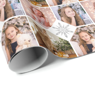 Papel De Presente Colagem Personalizada de Fotos Flocos de Prata de