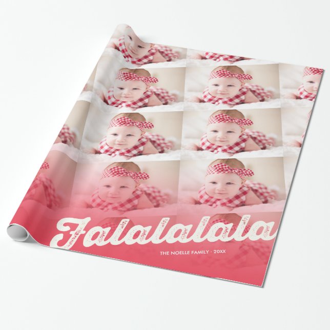 Papel De Presente Colagem vermelha da foto do Natal de Falalalala (Desenrolado)