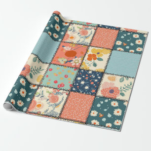Papel De Presente Colcha Colorida de Remendo Floral com Impressão Di