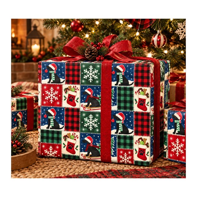 Papel De Presente Colcha de Natal do Lab Negro (Criador carregado)