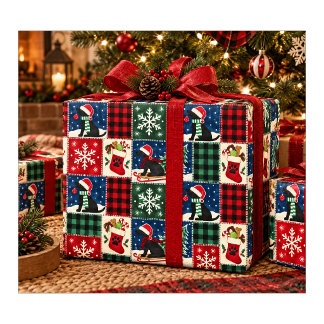 Papel De Presente Colcha de retalhos de Natal do Labrador preto
