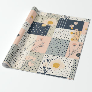 Papel De Presente Colcha Floral Country Moderna em Rosa e Azul