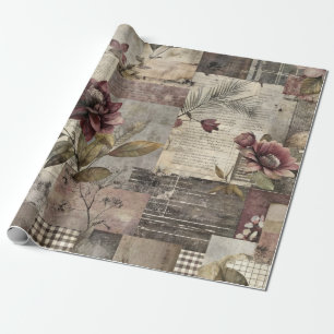 Papel De Presente Colcha Floral Heritage em Borgonha e Marrom
