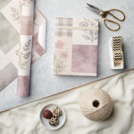 Papel De Presente Colcha Patchwork Roxo Pastel Fazenda Moderna 