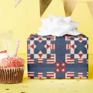 Papel De Presente Colcha Patriótica Americana Estrelada