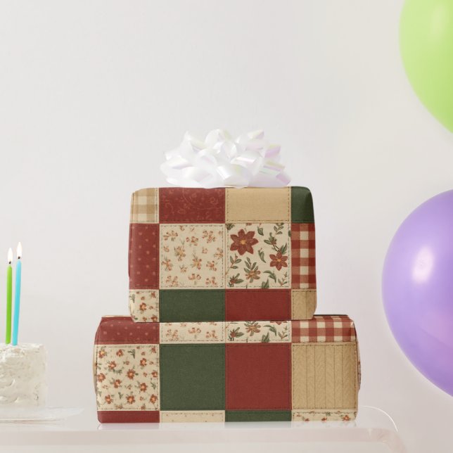 Papel De Presente Colcha Xadrez Vermelha e Verde Casa de Campo Rústi (Presentes para festas)