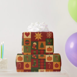 Papel De Presente Colcha Xadrez Vermelha e Verde Casa de Fazenda Rús