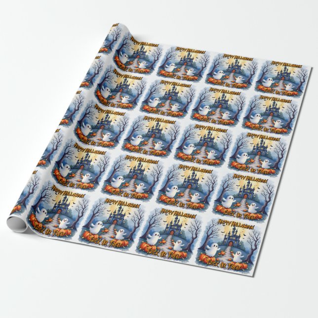 Papel De Presente Coleção Assustadora e Fofa de Halloween (Desenrolado)