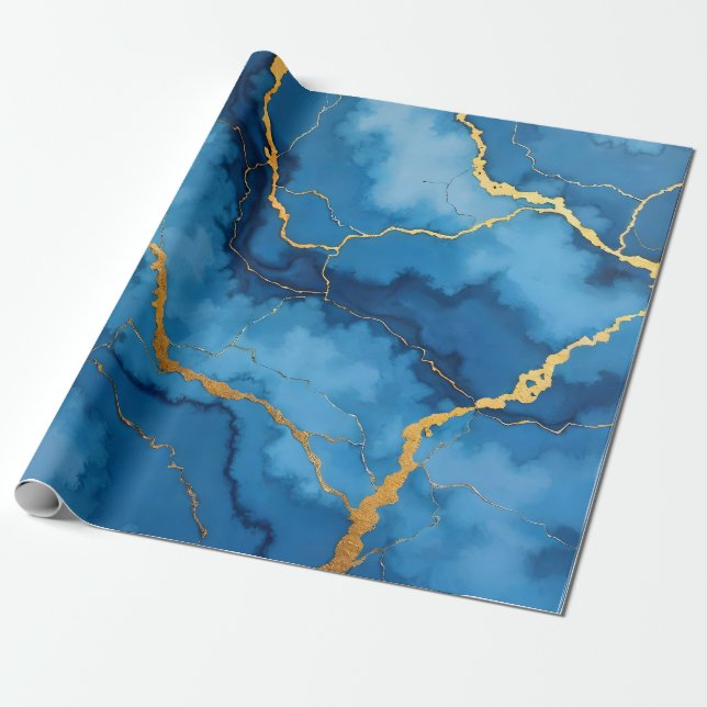 Papel De Presente Coleção Azure Azure Dourada Marble Trendy (Desenrolado)