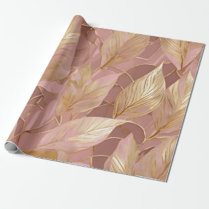 Papel De Presente Coleção Blush Dourado Boho Moderno Coleção de Folh
