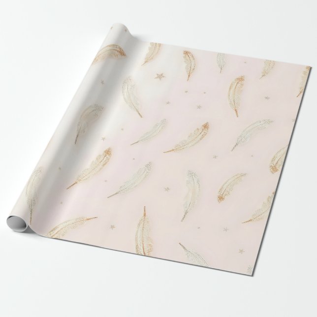 Papel De Presente Coleção Boho de Penas Modernas de Luxo (Desenrolado)