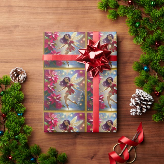 Papel De Presente Coleção Christmas Fairy - Cabelo Roxo Liso (Presente de Natal)