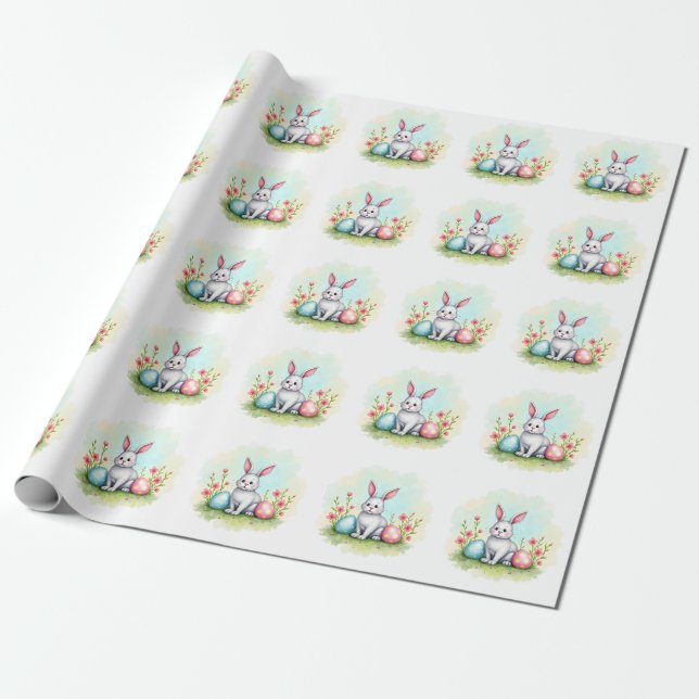 Papel De Presente Coleção de Coelhinho da Páscoa Bonito Fofinho (Desenrolado)