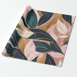 Papel De Presente Coleção de Folhas de Trendência Dourada de Boho Co