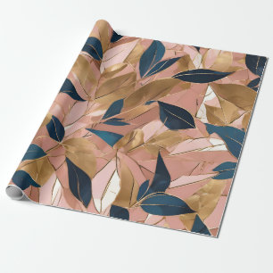 Papel De Presente Coleção de Folhas Populares de Boho Dourado Cor-de