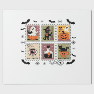 Papel De Presente Coleção de Selos de Natal de Gato de Halloween Vin