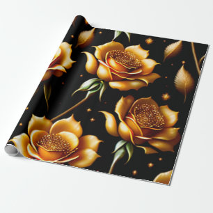 Papel De Presente Coleção Dourada de Rosa de Luxo Moderno