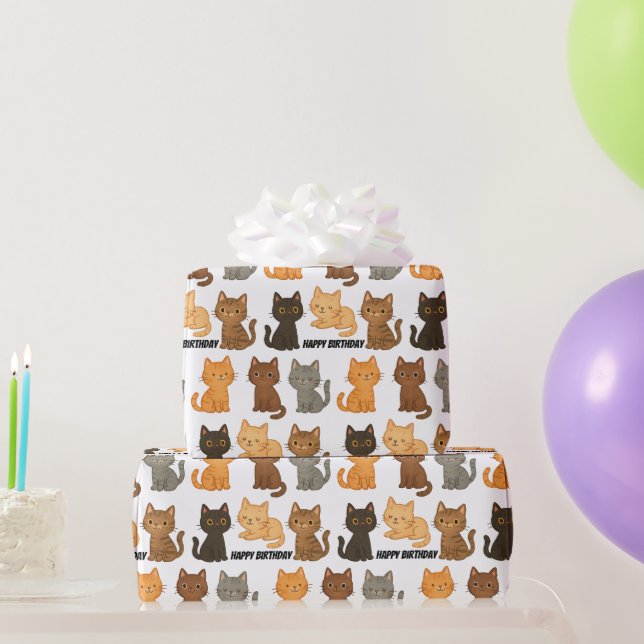 Papel De Presente Coleção Feliz Aniversário Gatinho (Presentes para festas)