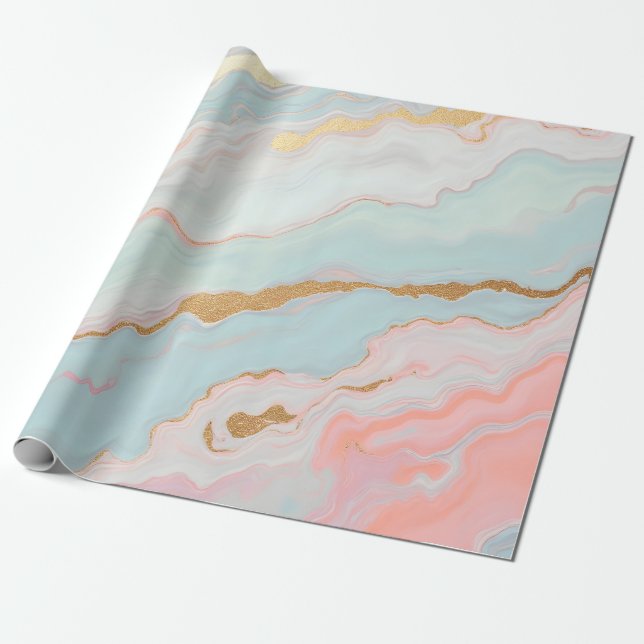 Papel De Presente Coleção Luxo Dourado Rosa Bege Mint Popular (Desenrolado)