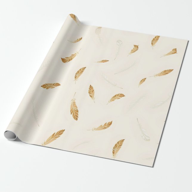 Papel De Presente Coleção Luxuosa Moderna Boho Feathers (Desenrolado)