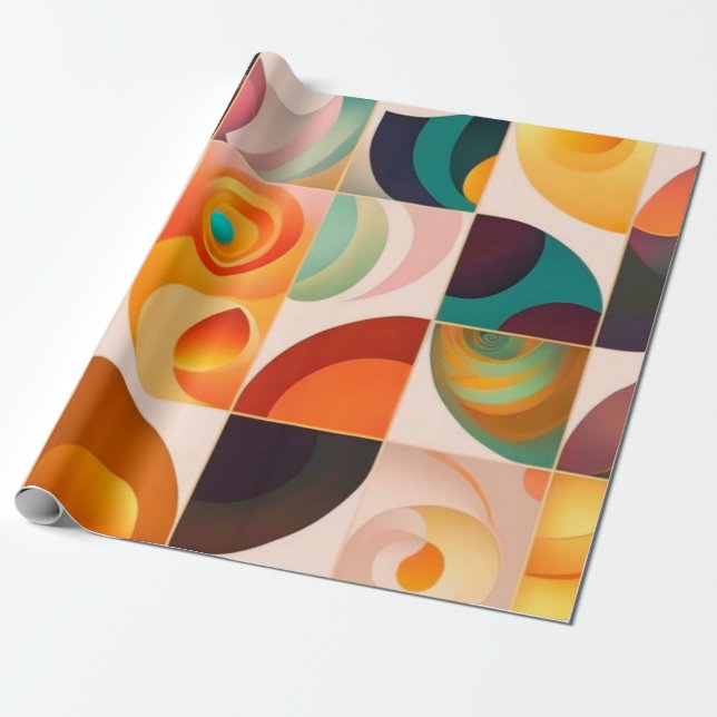 Papel De Presente Coleção Moderna com Abstrato de Quadrados (Desenrolado)