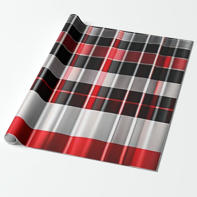 Papel De Presente Coleção Popular de Xadrez Negra Vermelha (Desenrolado)