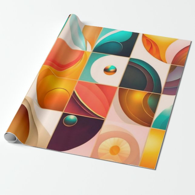 Papel De Presente Coleção Popular Retro Abstrato Quadrado (Desenrolado)