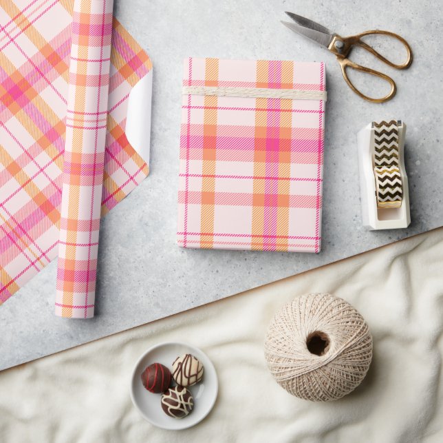 Papel De Presente Coleção Xadrez Natalino Clássico Rosa Bege (Artesanato)