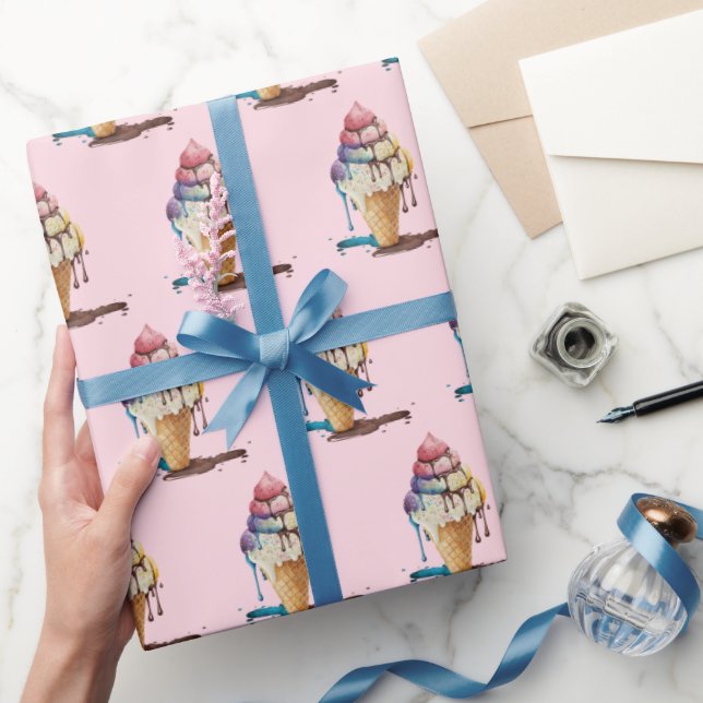 Papel De Presente Coleta de Sorvete a rosa (Presentear)