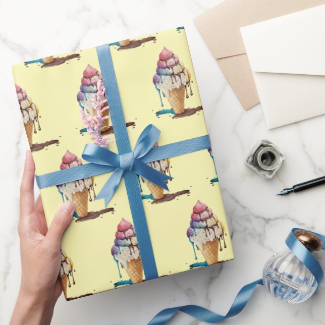Papel De Presente Coleta de Sorvete em amarelo (Presentear)