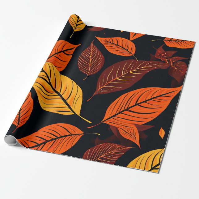 Papel De Presente Colheita de ouros: Impressões de Folha de outono (Desenrolado)