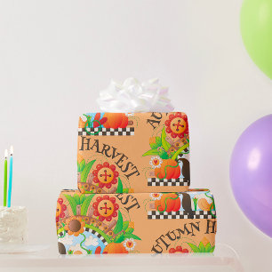 Papel De Presente Colheita de outono de Pumpkin de Arte Folhosa e Qu