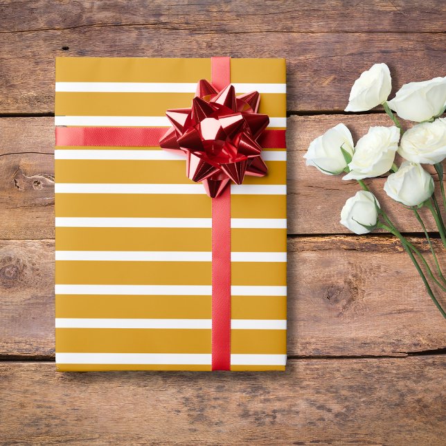 Papel De Presente Colheita Dourado e Listras Horizontais Brancas (Criador carregado)
