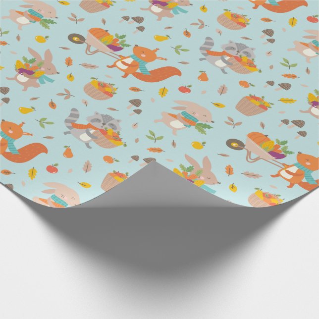 Papel De Presente Colheita em Cúpula com legumes em azul (Ponta)