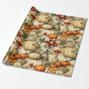 Papel De Presente Colheita Floral de Abóbora de Ação de Graças Vinta