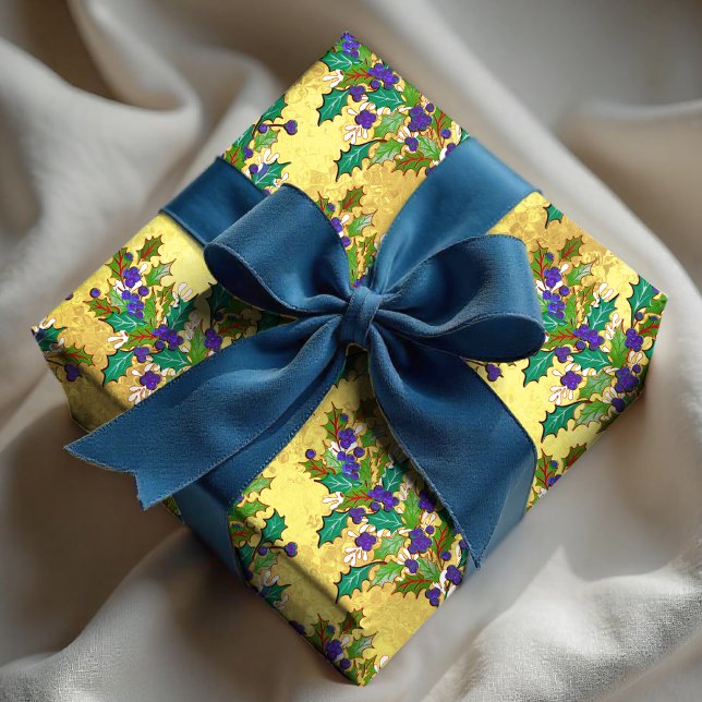 Papel De Presente Colheita retrô cega deixa feriados amarelo (Criador carregado)