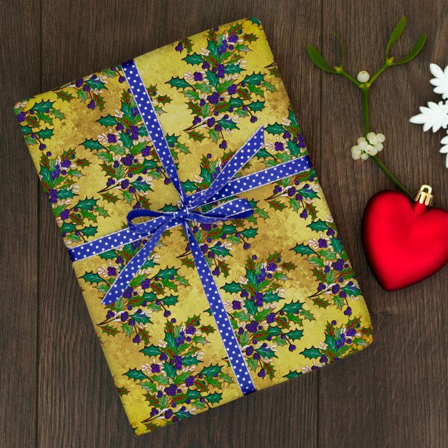 Papel De Presente Colheita retrô cega deixa feriados amarelo (Criador carregado)