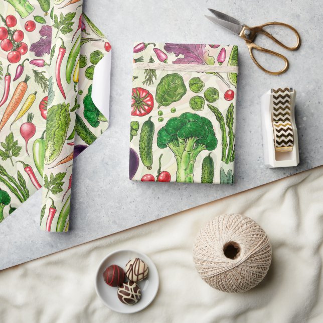 Papel De Presente Colheita vegetal e herbácea no jardim a branco (Artesanato)