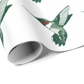 Papel De Presente Colibri verde, branco, vermelho do Flapping