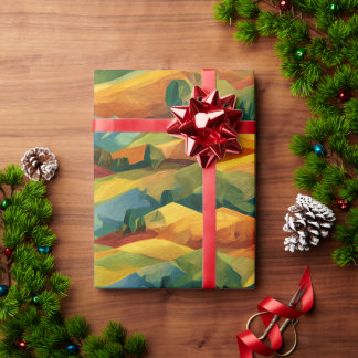 Papel De Presente Colinas Cubistas Vibrantes | Tonalidade Outonal Pi