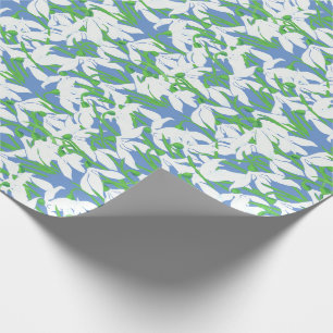 Papel De Presente Colírio Branco sobre Pó Padrão Floral Azul