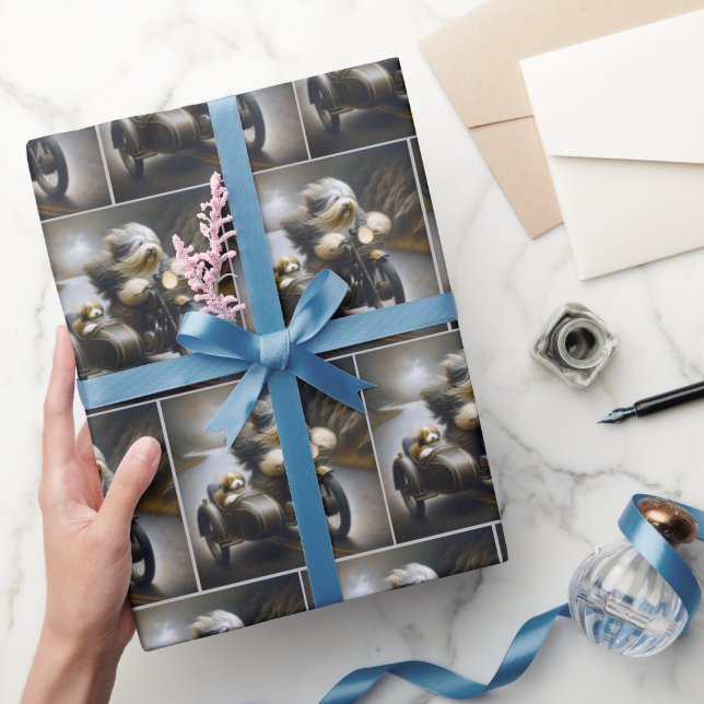 Papel De Presente Collie cavalgando uma moto (Presentear)