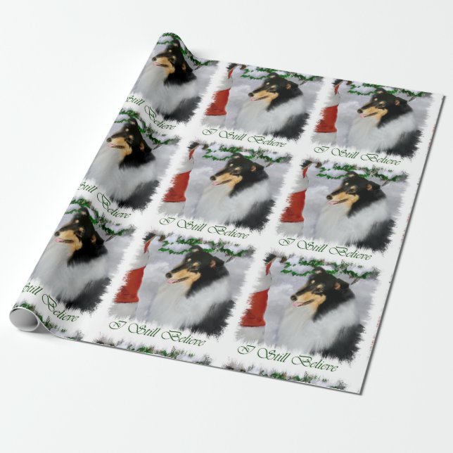 Papel De Presente Collie Reúne Papais noeis Natal (Desenrolado)