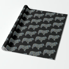 Papel De Presente Collie Rough Yellow & Black Grid Line