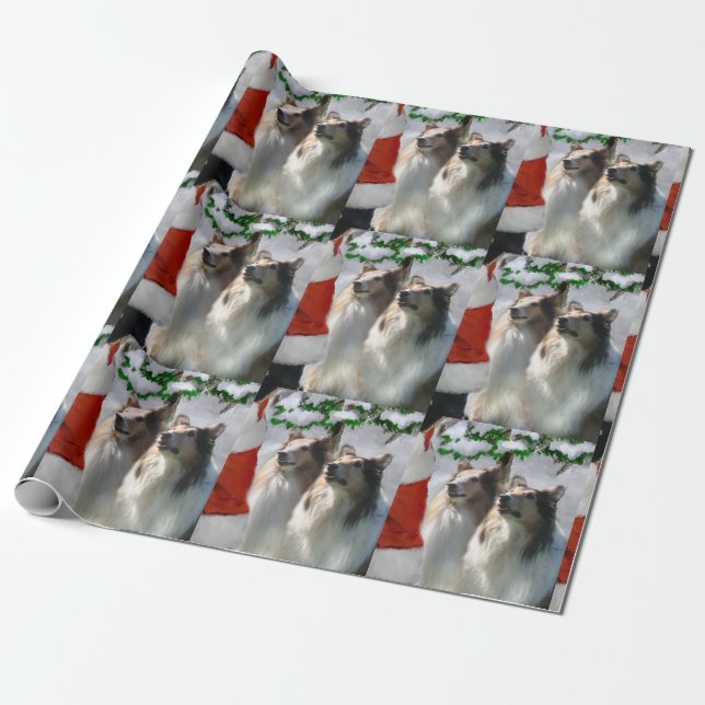 Papel De Presente Collies Reunem Papais noeis Natal (Desenrolado)