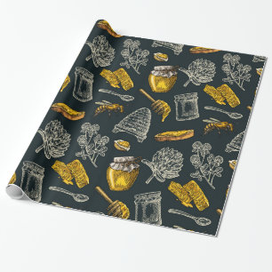 Papel De Presente Colmeia de Abelha Mel Escuro Vintage Orgânico Natu