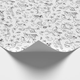 Papel De Presente Colora seus próprios pássaros e flores lunáticos