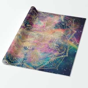 Papel De Presente Coloração aquosa e nebulosa de mandala Dourada N