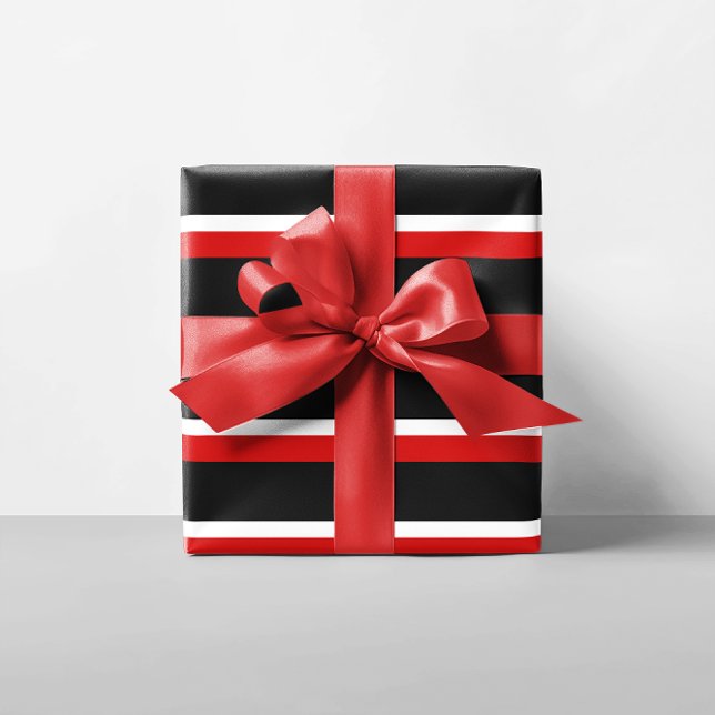Papel De Presente Colorblock preto branco vermelho (Red White Black Colorblock Wrapping Paper)