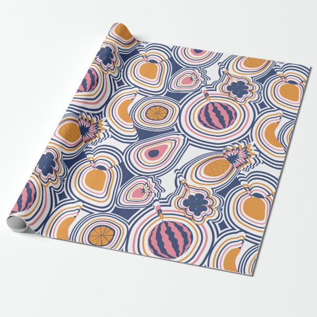 Papel De Presente Colorful Abstract Fruit Pattern (Desenrolado)